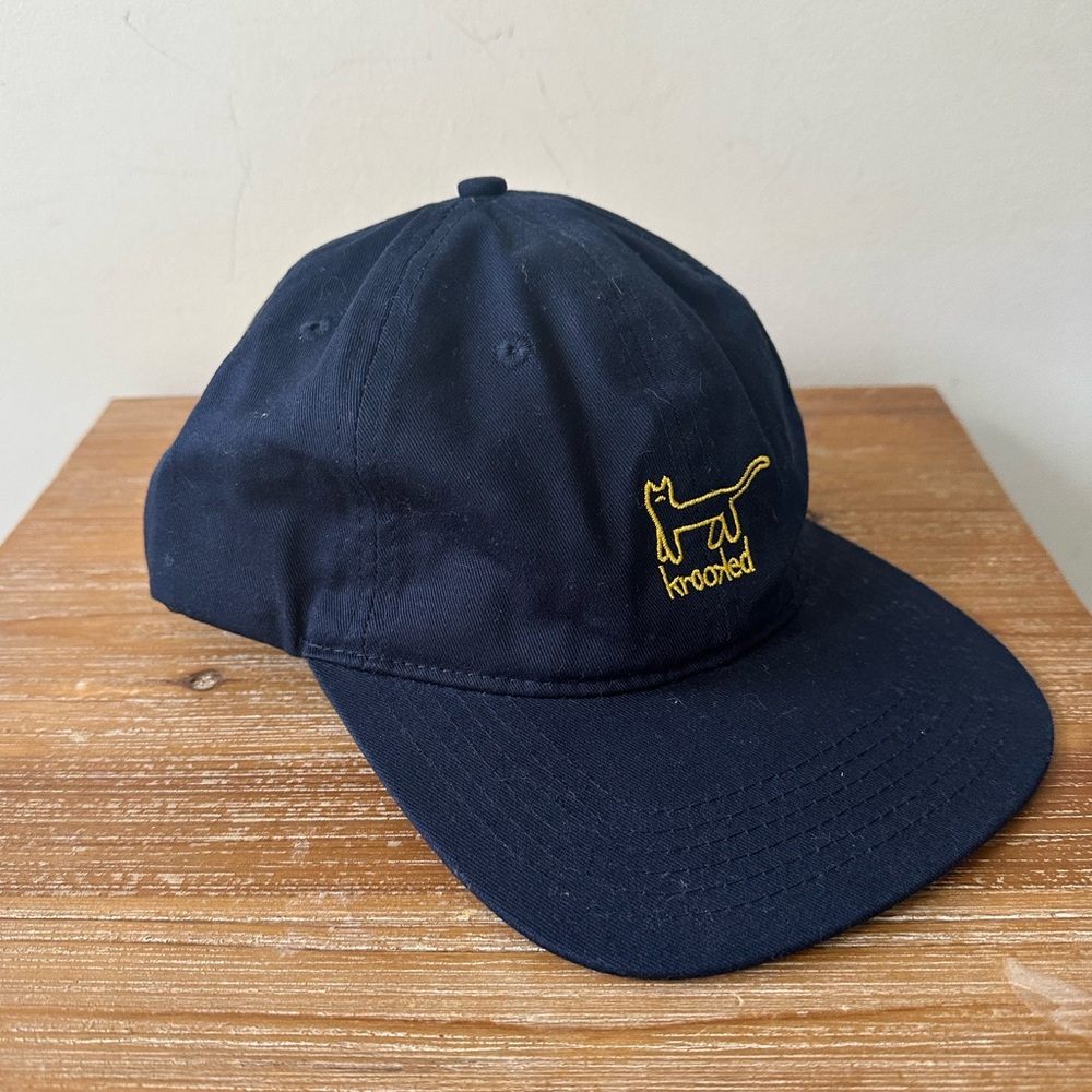 NEW | Krooked | Navy Strapback Cap with Yellow Embroidery